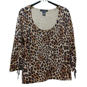 August Silk Stretch Leopard Print Scoop Neck Top Womens Large Bold Classic